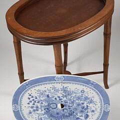Antique Blue and White Reticulated Porcelain Drip Platter Side Table