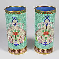 Pair of Chinese Dynasty Cloisonne Brush Pots 