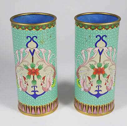 Pair of Chinese Dynasty Cloisonne Brush Pots 