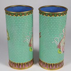 Pair of Vintage Asian Cloisonne Brush Pots 