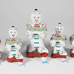 Collection of Five Herend Chinese Figural Kneeling Salt Bearer Bowls