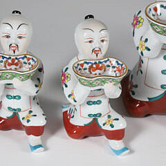 Collection of Five Herend Chinese Mandarin Kneeling Men Salt Bearer Bowl Figurines