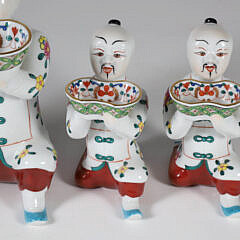 Collection of Five Herend Chinese Mandarin Kneeling Men Salt Bearer Bowl Figurines