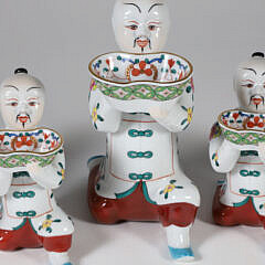 Collection of Five Herend Chinese Mandarin Kneeling Men Salt Bearer Bowl Figurines