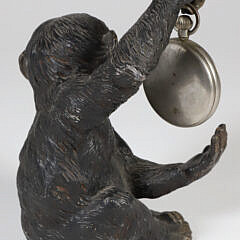 Antique Pot Metal Chimpanzee Pocket Watch Holder with Ingersoll Crown Pocket Watch