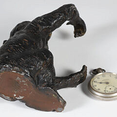 Antique Pot Metal Chimpanzee Pocket Watch Holder with Ingersoll Crown Pocket Watch