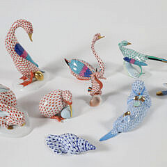 Collection of Eight Herend Porcelain Animals and One Shell