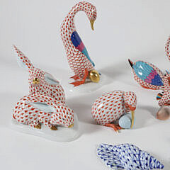 Collection of Eight Herend Hand Painted Porcelain Animals and One Shell