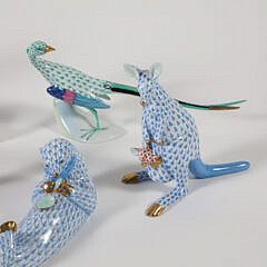 Collection of Eight Herend Hand Painted Porcelain Animals and One Shell