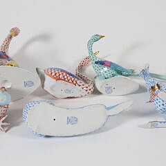 Collection of Eight Herend Hand Painted Porcelain Animals and One Shell