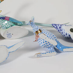 Collection of Eight Herend Hand Painted Porcelain Animals and One Shell