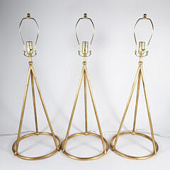 Three Gilt Metal Tripod Table Lamps