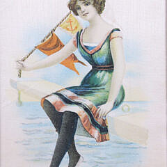 Framed Nantucket Cigar Silk Depicting a Bathing Beauty, circa 1900