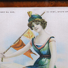 Framed Nantucket Cigar Silk Depicting a Bathing Beauty, circa 1900
