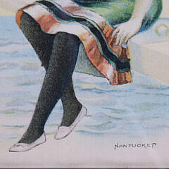 Framed Nantucket Cigar Silk Depicting a Bathing Beauty, circa 1900