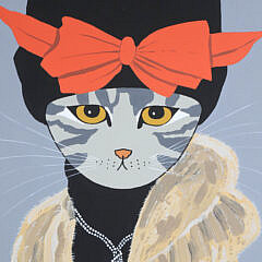Maggie Meredith Oil on Canvas “Portrait of a Cat Wearing a Red Bowed Hat”