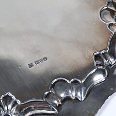 George V English Sterling Silver Footed Salver with Gadroon and Shell Repousse Border, circa 1913
