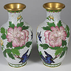 Pair of Cloisonne Floral Decorated Vases