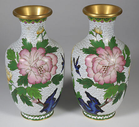 Pair of Cloisonne Floral Decorated Vases