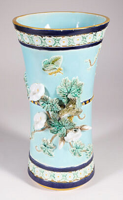 Majolica Vase with Applied Flowers, Bird and Butterfly