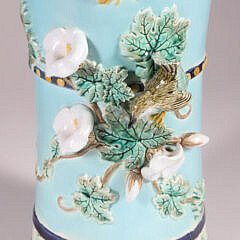 Majolica Vase with Applied Flowers, Bird and Butterfly, 19th Century
