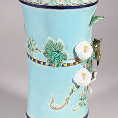 Majolica Vase with Applied Flowers, Bird and Butterfly, 19th Century