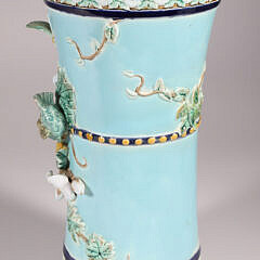 Majolica Vase with Applied Flowers, Bird and Butterfly, 19th Century