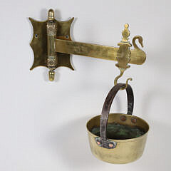 Brass Range Crane with Brass Pot and Decorative Cut Swan Silhouette