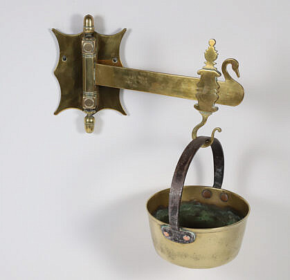 Brass Range Crane with Brass Pot and Decorative Cut Swan Silhouette