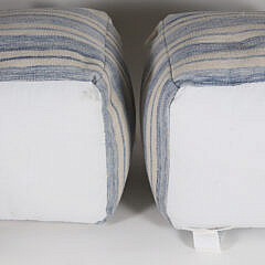 Pair of Serena & Lily Blue and White Upholstered Tasseled Square Poufs