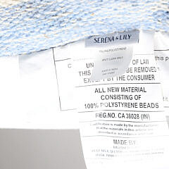 Pair of Serena & Lily Blue and White Upholstered Tasseled Square Poufs