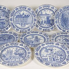 Nine Blue and White Wedgwood "Camp Field" Yale Dinner Plates