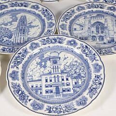 Nine Wedgwood Yale University Blue and White Transferware Dinner Plates, circa 1931