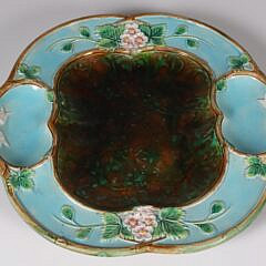 Antique Majolica Swan Handled Box and Serving Plate