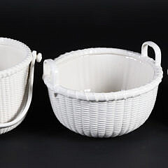 Group of Three George Davis White Painted Ceramic Nantucket Basket Planters