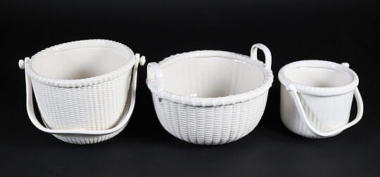 Group of Three George Davis White Painted Ceramic Nantucket Basket Planters