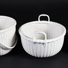 Group of Three George Davis White Painted Ceramic Nantucket Basket Planters