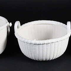 Group of Three George Davis White Painted Ceramic Nantucket Basket Planters