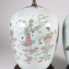 Associated Pair of Chinese Ginger Jars Mounted as Lamps