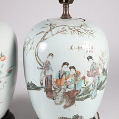 Associated Pair of Chinese Ginger Jars Mounted as Lamps