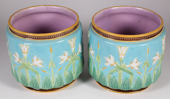 88-5515 Pair Majolica Flower Pots A_IMG_9518