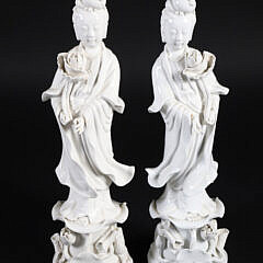 Pair of Chinese Blanc De Chine Porcelain Figures