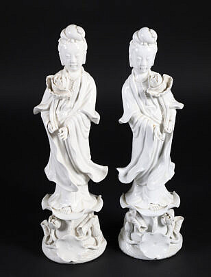 Pair of Chinese Blanc De Chine Porcelain Figures
