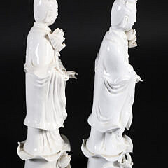 Pair of Vintage Chinese Blanc de Chine Porcelain Guan Yin