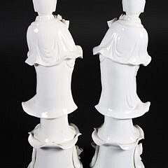 Pair of Vintage Chinese Blanc de Chine Porcelain Guan Yin