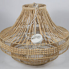 Contemporary Beaded Wood Three-Tier Chandelier