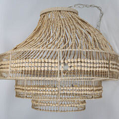 Contemporary Beaded Wood Three-Tier Chandelier