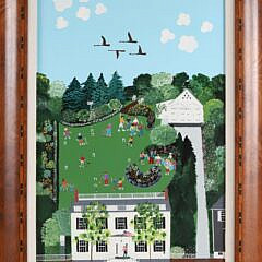 Jane Simonds Oil on Board "Folk Art Landscape of Seven Pleasant Street, Nantucket"