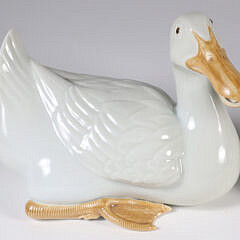 Pair of Chinese Export White Glazed Porcelain Seated Geese