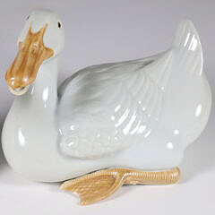 Pair of Chinese Export White Glazed Porcelain Seated Geese